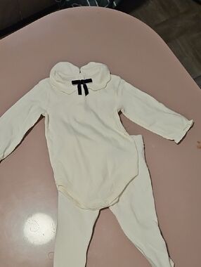 Janie and Jack Cream Long-Sleeve One-Piece with Black Bow